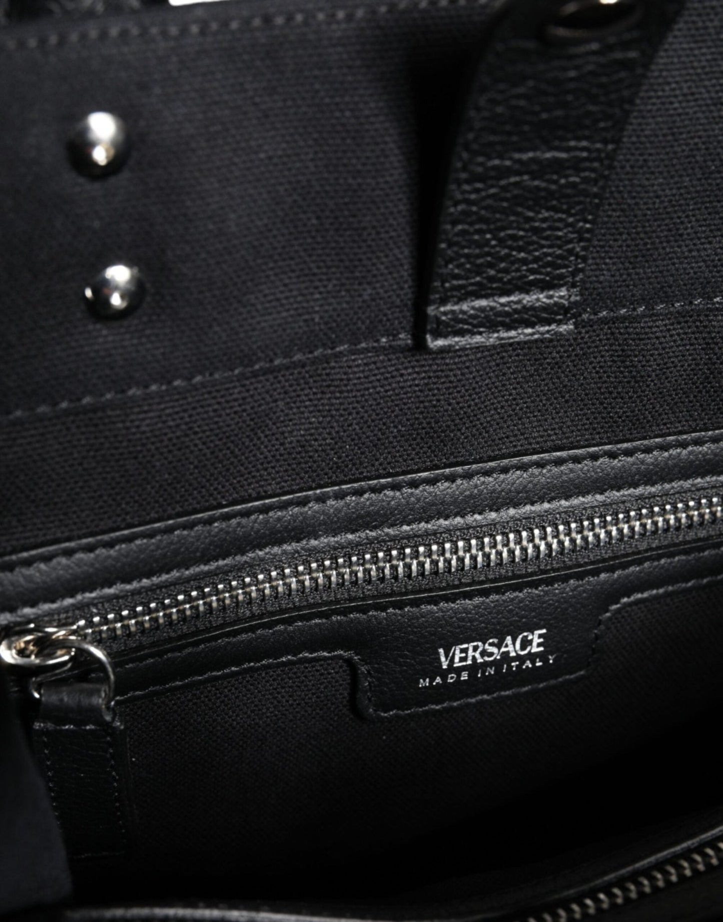 Versace Black Top Handle Canvas Leather Logo Crossbody Tote Bag - Sandy Store ByNet