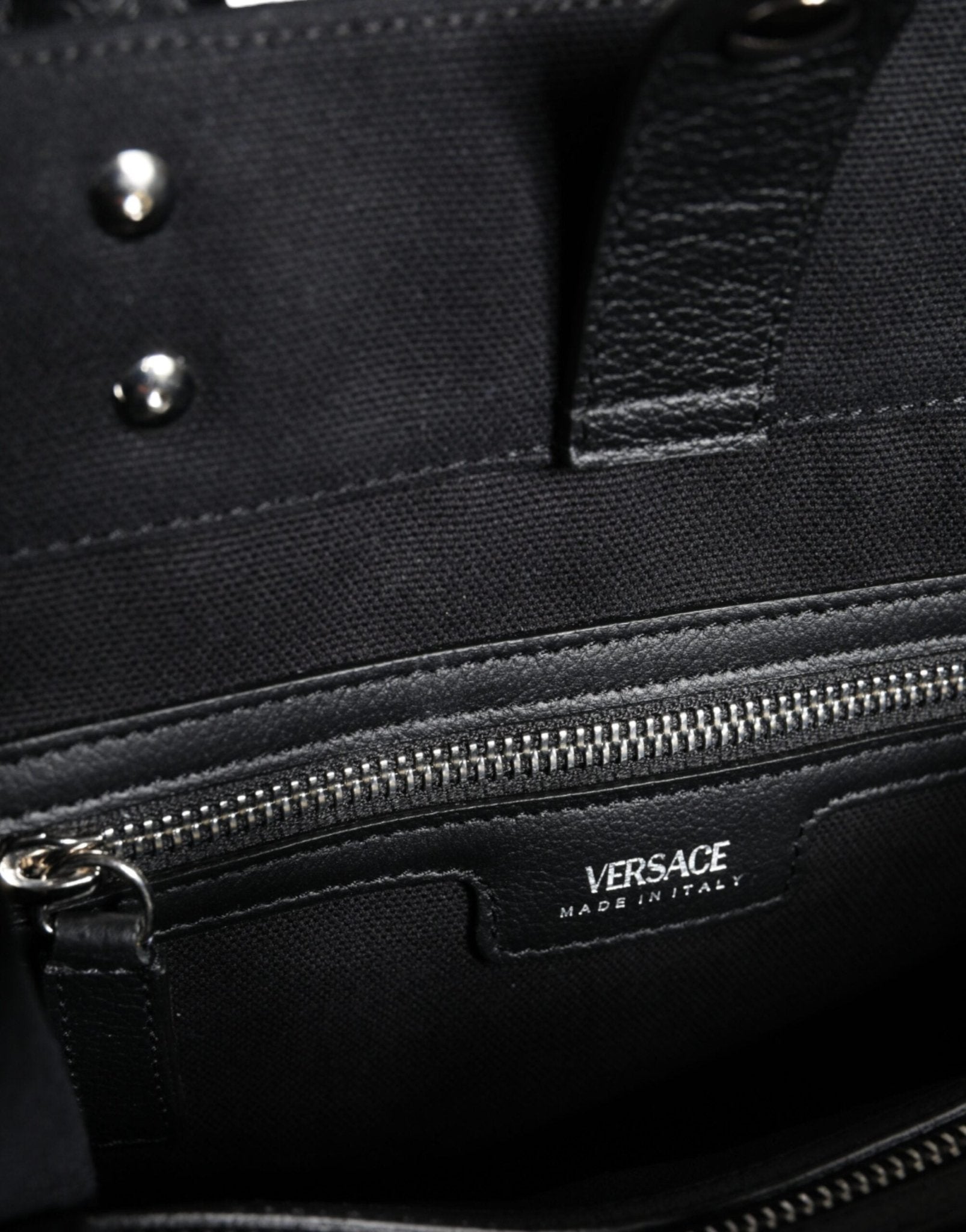 Versace Black Top Handle Canvas Leather Logo Crossbody Tote Bag - Sandy Store ByNet