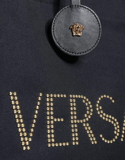 Versace Black Top Handle Canvas Leather Logo Crossbody Tote Bag - Sandy Store ByNet