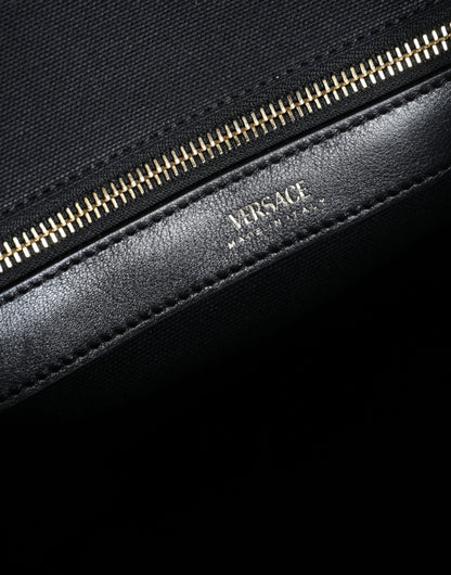 Versace Black Top Handle Canvas Leather Logo Crossbody Tote Bag - Sandy Store ByNet