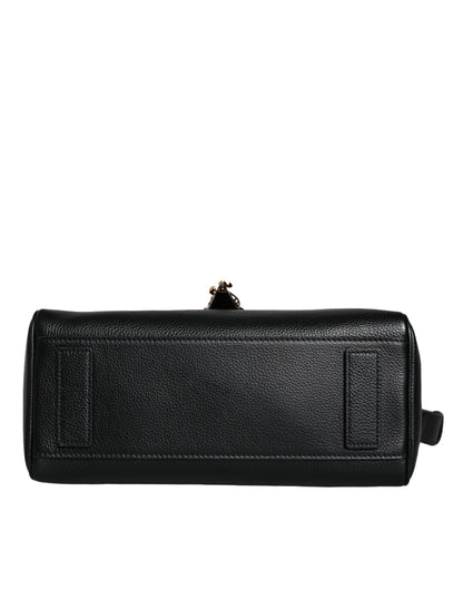 Versace Black Top Handle Grainy Calfskin Leather Crossbody Bag - Sandy Store ByNet