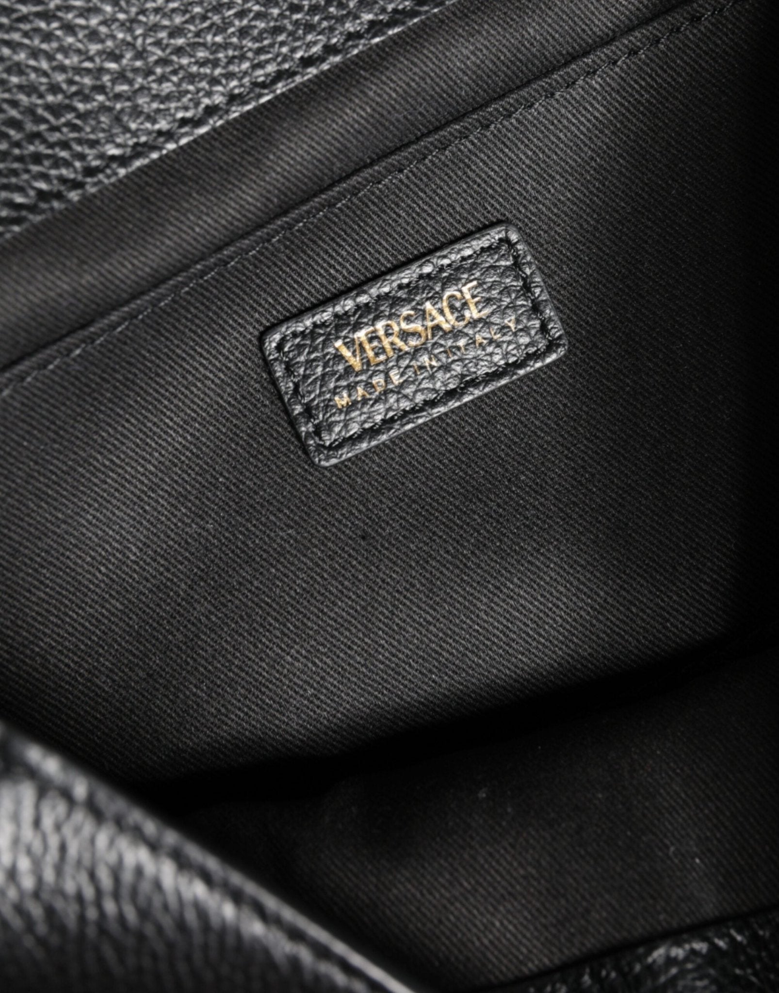 Versace Black Top Handle Grainy Calfskin Leather Crossbody Bag - Sandy Store ByNet