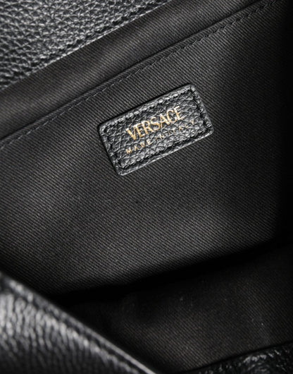 Versace Black Top Handle Grainy Calfskin Leather Crossbody Bag - Sandy Store ByNet
