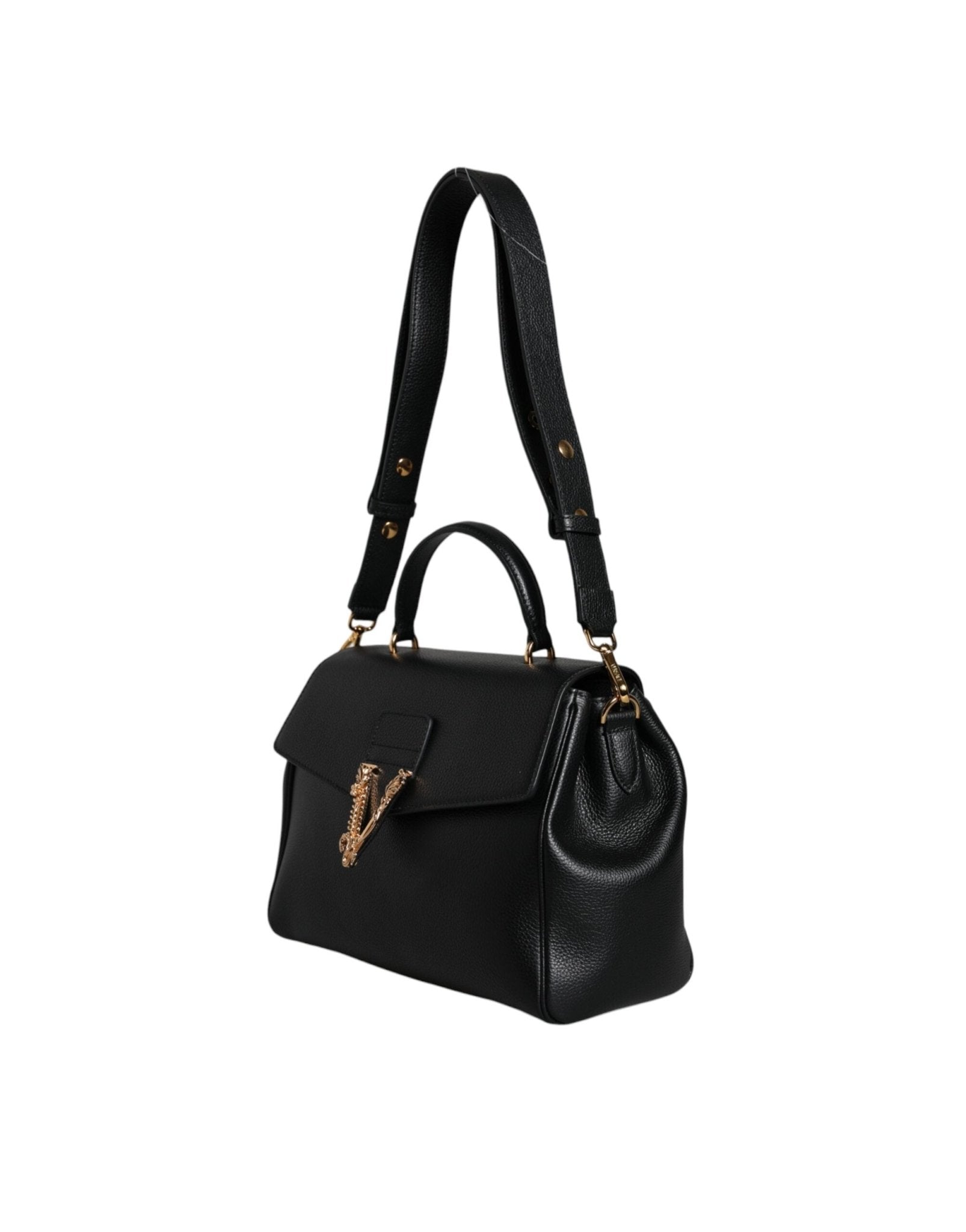 Versace Black Top Handle Grainy Calfskin Leather Crossbody Bag - Sandy Store ByNet