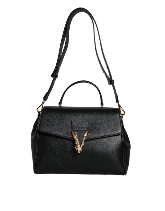 Versace Black Top Handle Grainy Calfskin Leather Crossbody Bag - Sandy Store ByNet