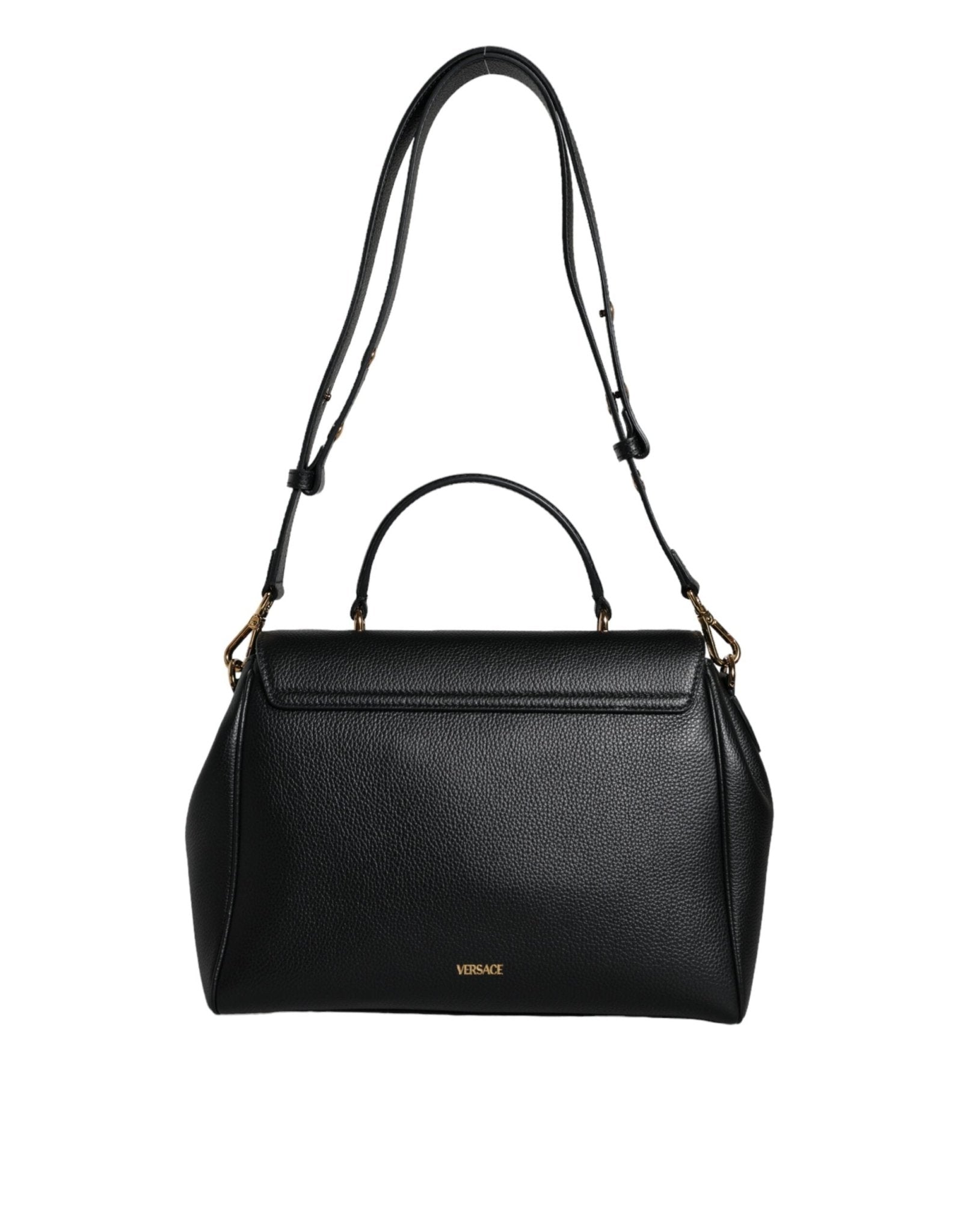 Versace Black Top Handle Grainy Calfskin Leather Crossbody Bag - Sandy Store ByNet