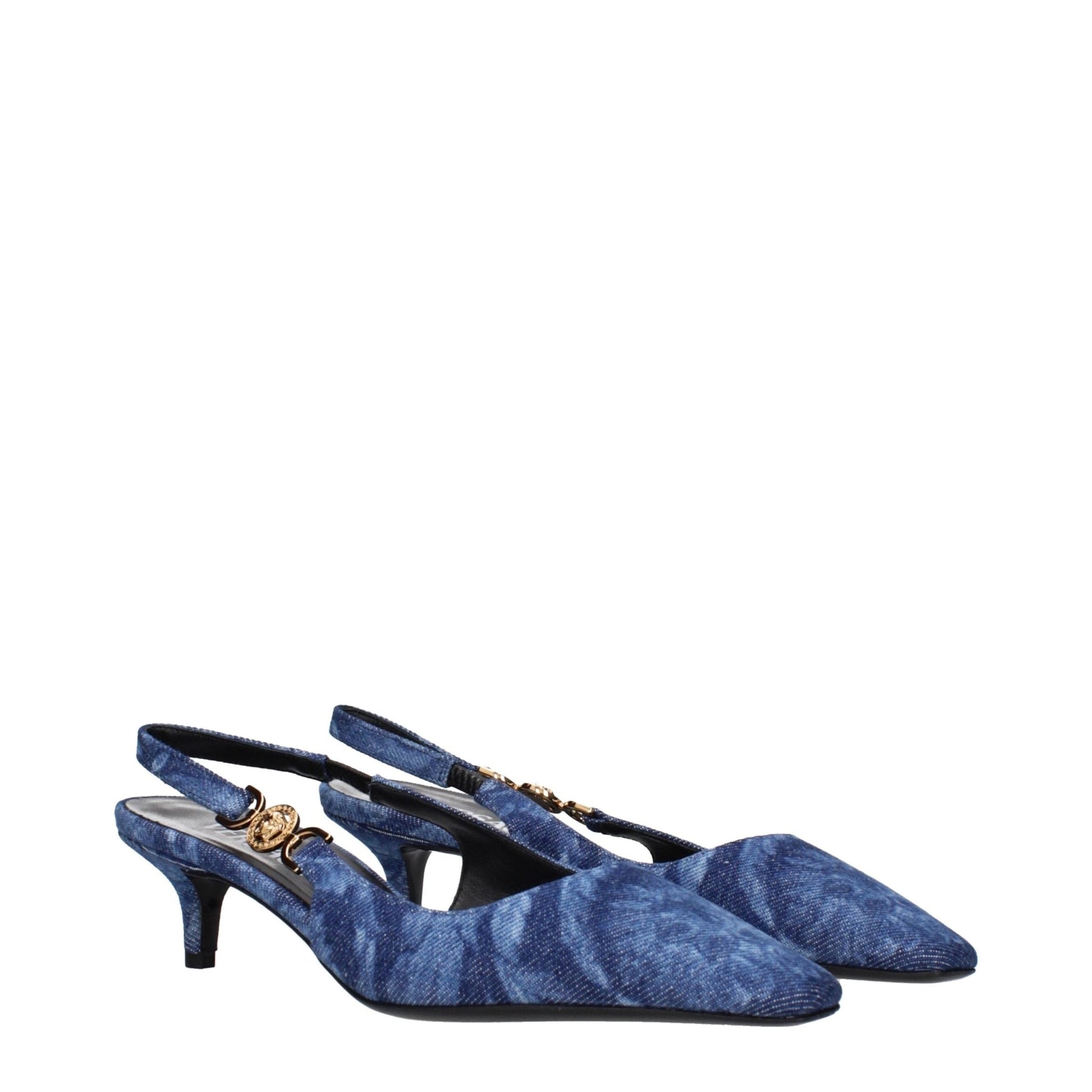 Versace Blue Fabric Flat Sandals – EU35/US5 par Versace | Disponible sur Sandy Store ByNet