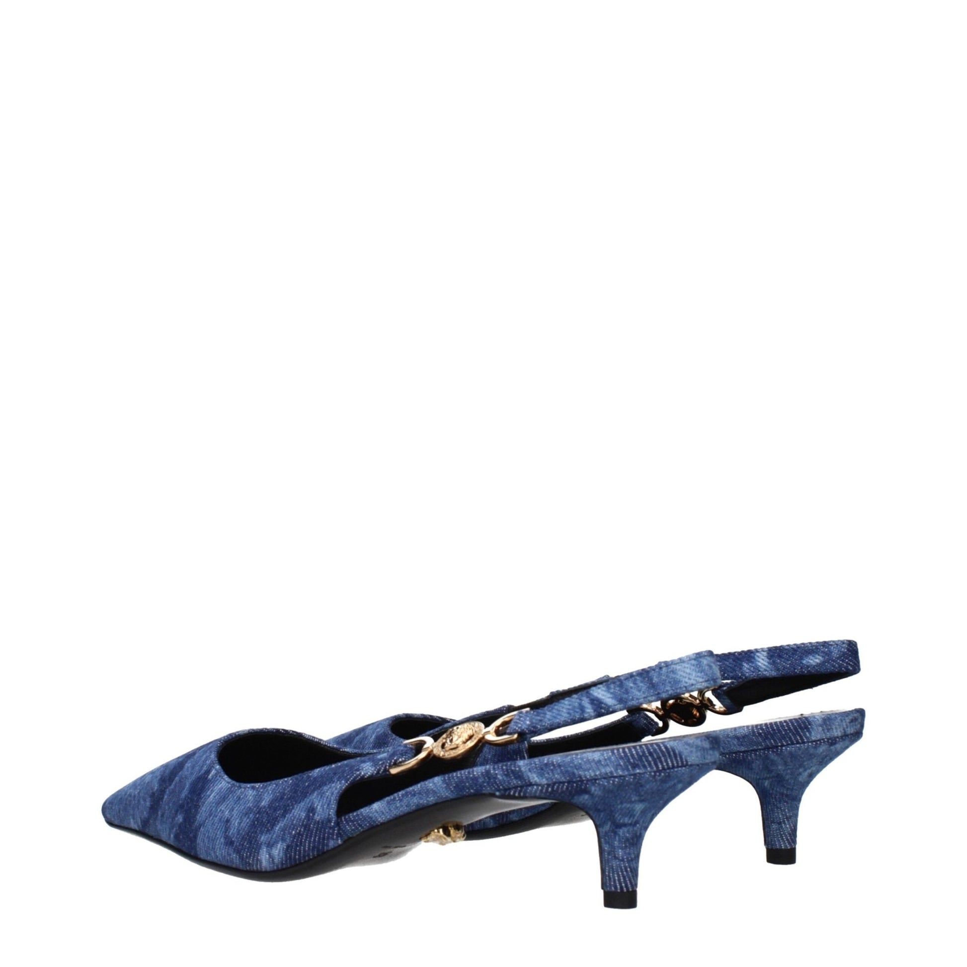 Versace Blue Fabric Flat Sandals – EU35/US5 par Versace | Disponible sur Sandy Store ByNet