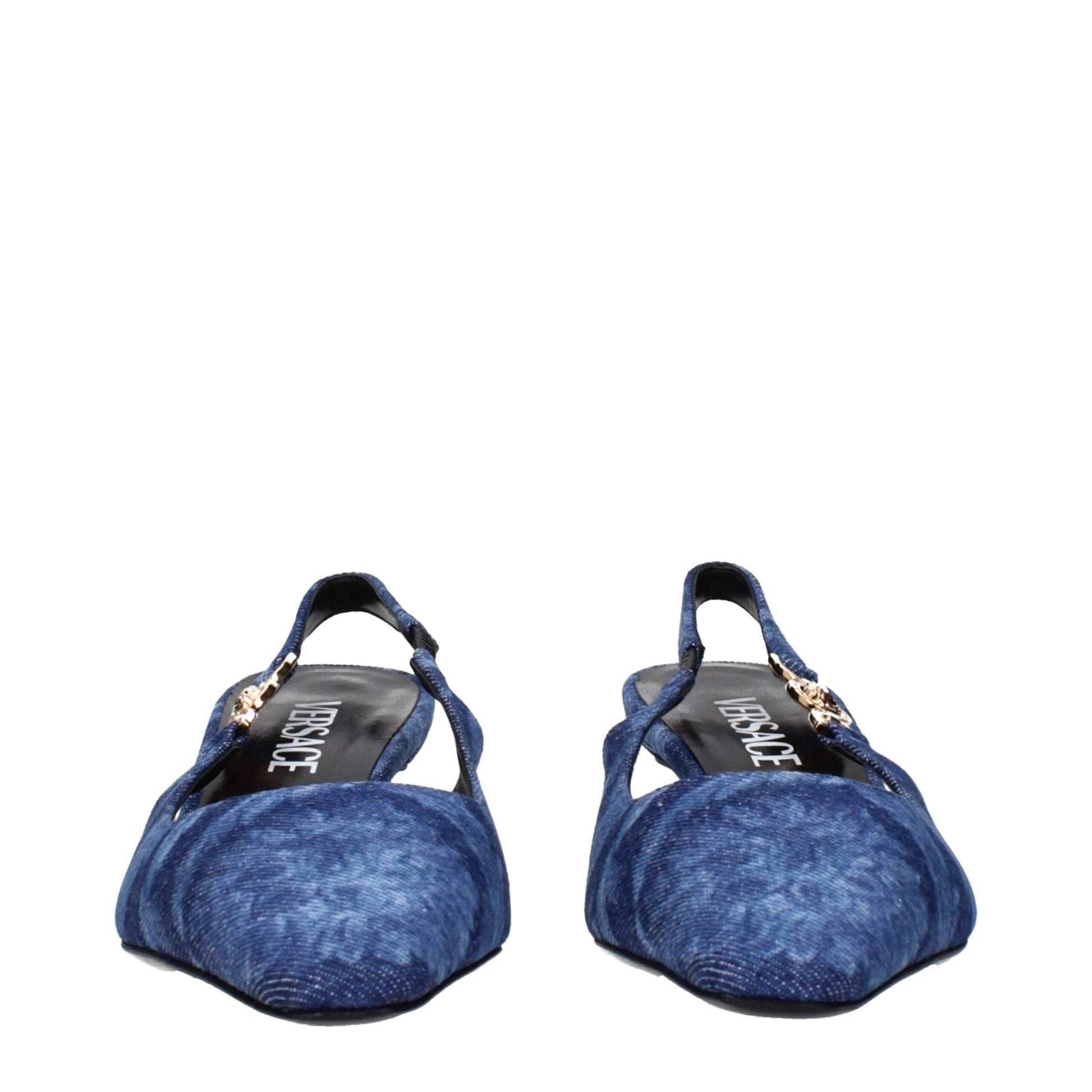 Versace Blue Fabric Flat Sandals – EU35/US5 par Versace | Disponible sur Sandy Store ByNet