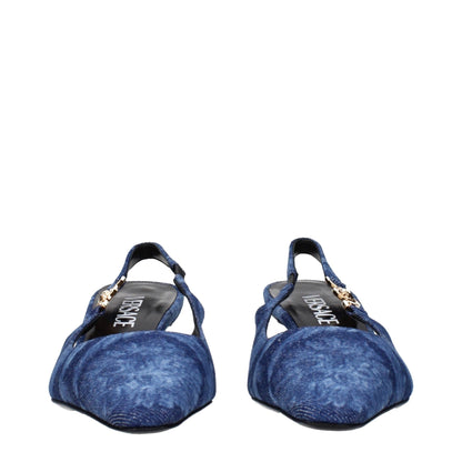 Versace Blue Fabric Flat Sandals – EU35/US5 par Versace | Disponible sur Sandy Store ByNet
