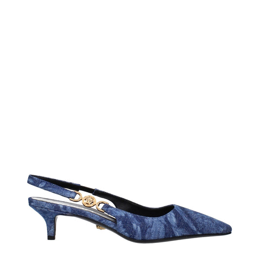 Versace Blue Fabric Flat Sandals – EU35/US5 par Versace | Disponible sur Sandy Store ByNet