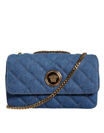 Versace Blue Quilted Denim Leather Crossbody Shoulder Bag - Sandy Store ByNet