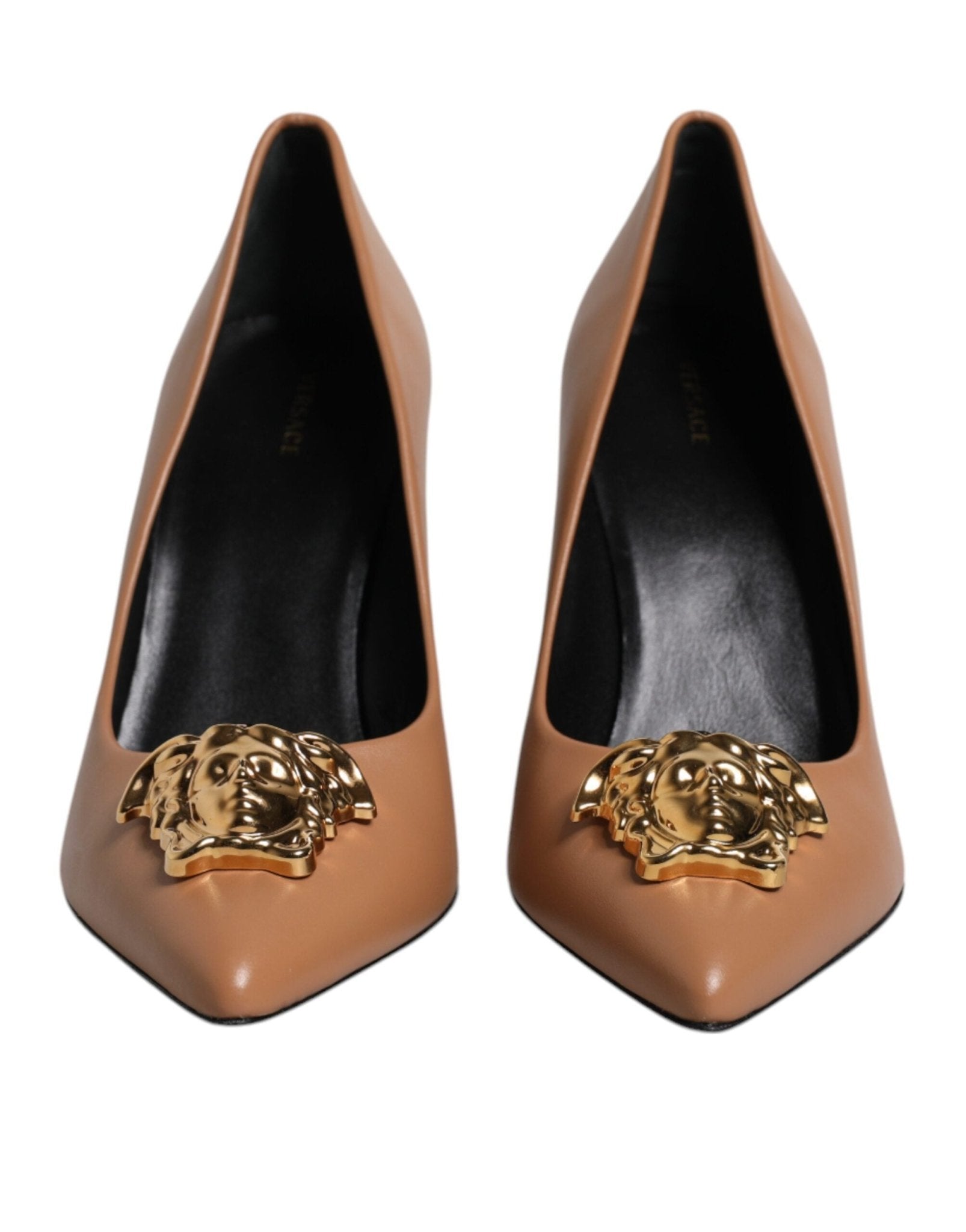Versace Brown Leather Logo Plaque High Heels Pumps Shoes - Sandy Store ByNet