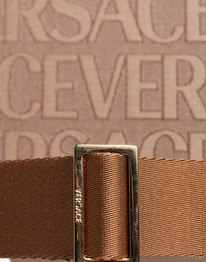 Versace Brown Top Handle Jacquard Leather Logo Crossbody Tote Bag - Sandy Store ByNet