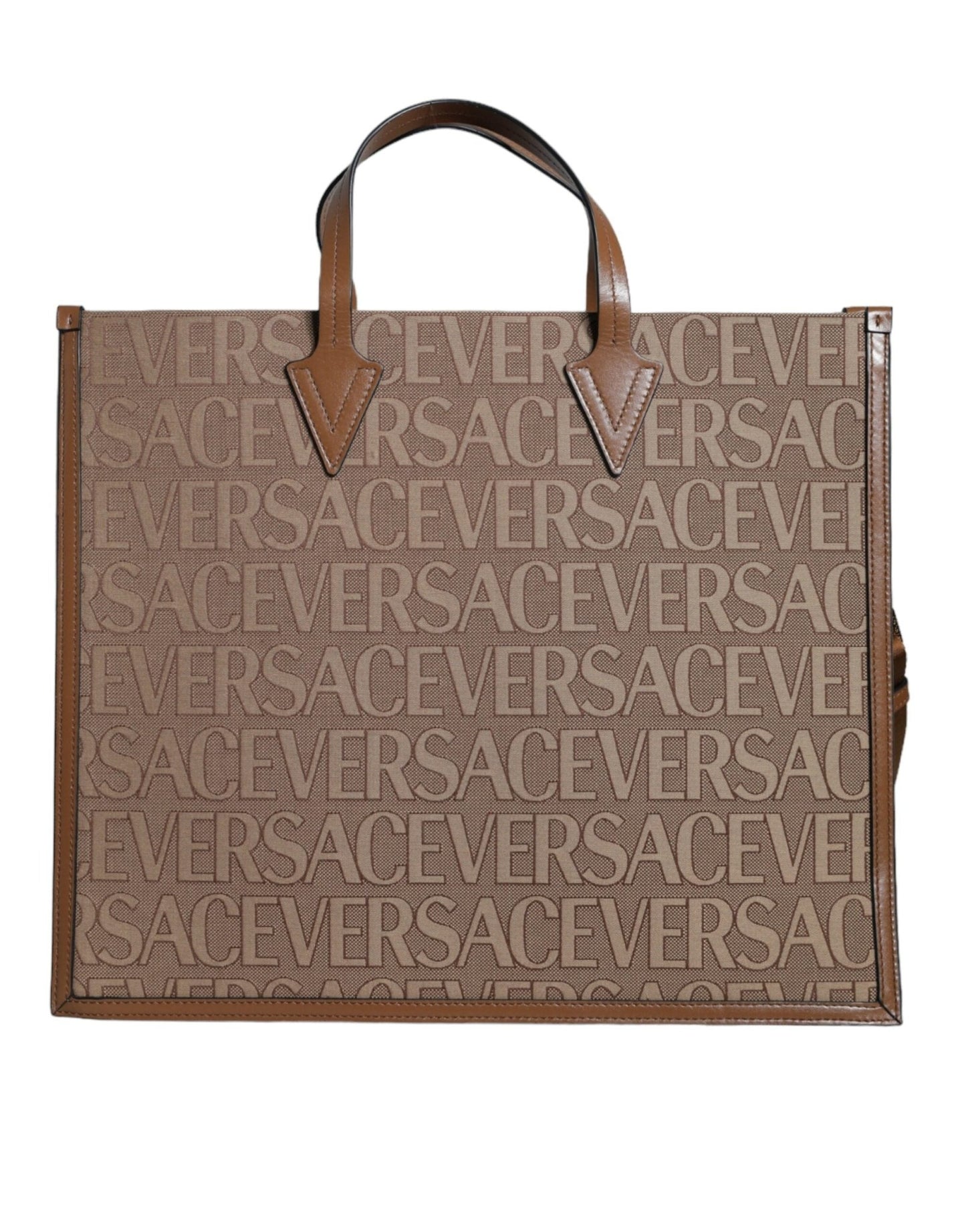 Versace Brown Top Handle Jacquard Leather Logo Crossbody Tote Bag - Sandy Store ByNet
