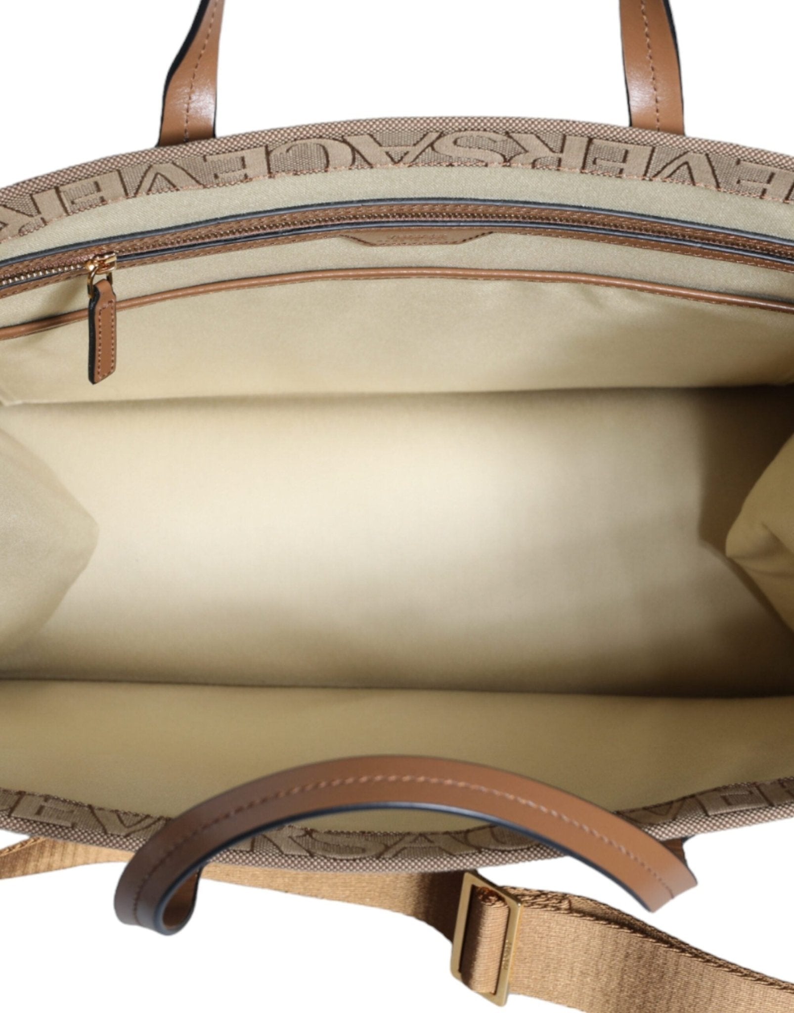 Versace Brown Top Handle Jacquard Leather Logo Crossbody Tote Bag - Sandy Store ByNet