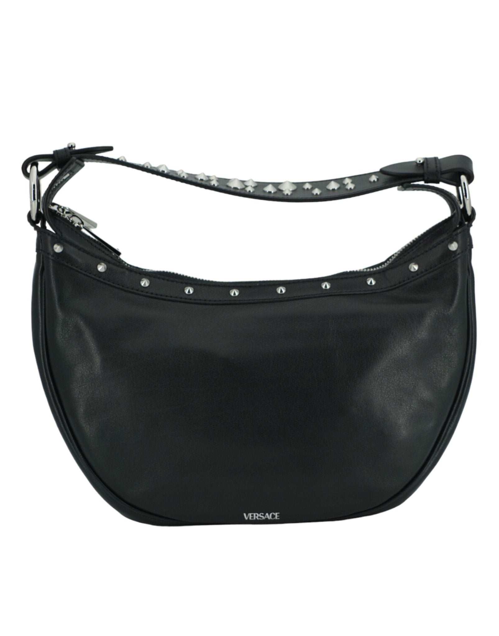 Versace Elegant Black Leather Hobo Shoulder Bag - Sandy Store ByNet