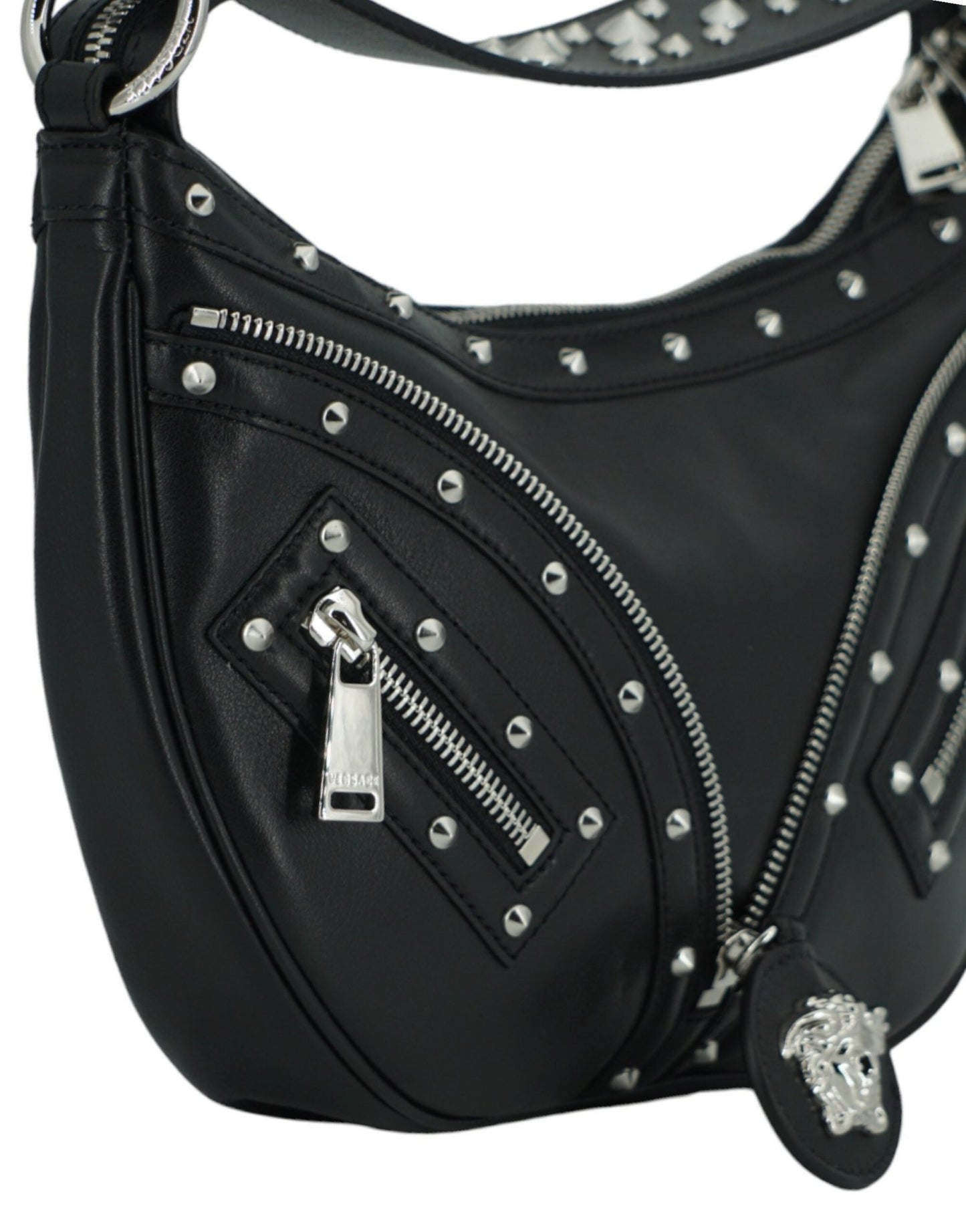 Versace Elegant Black Leather Hobo Shoulder Bag - Sandy Store ByNet