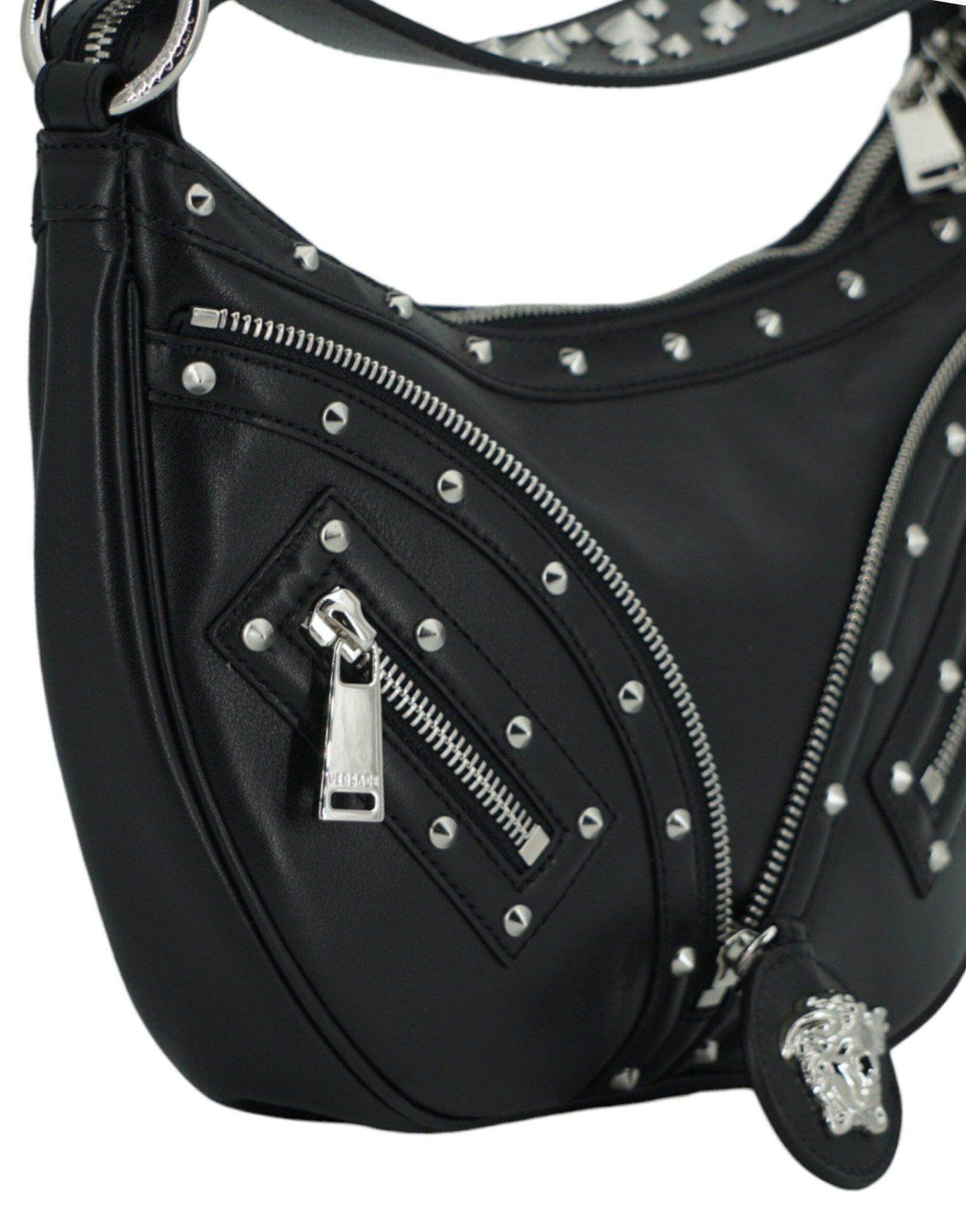 Versace Elegant Black Leather Hobo Shoulder Bag - Sandy Store ByNet