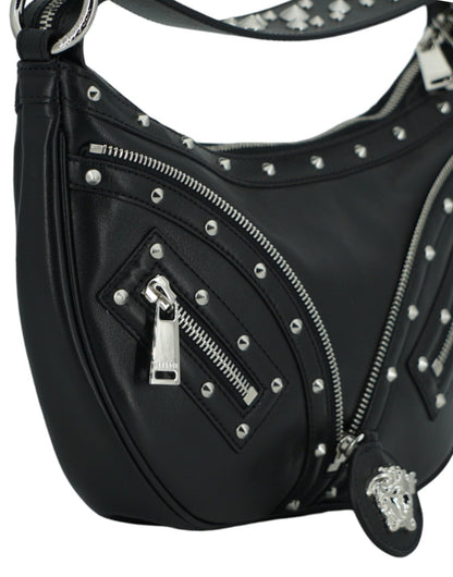 Versace Elegant Black Leather Hobo Shoulder Bag - Sandy Store ByNet