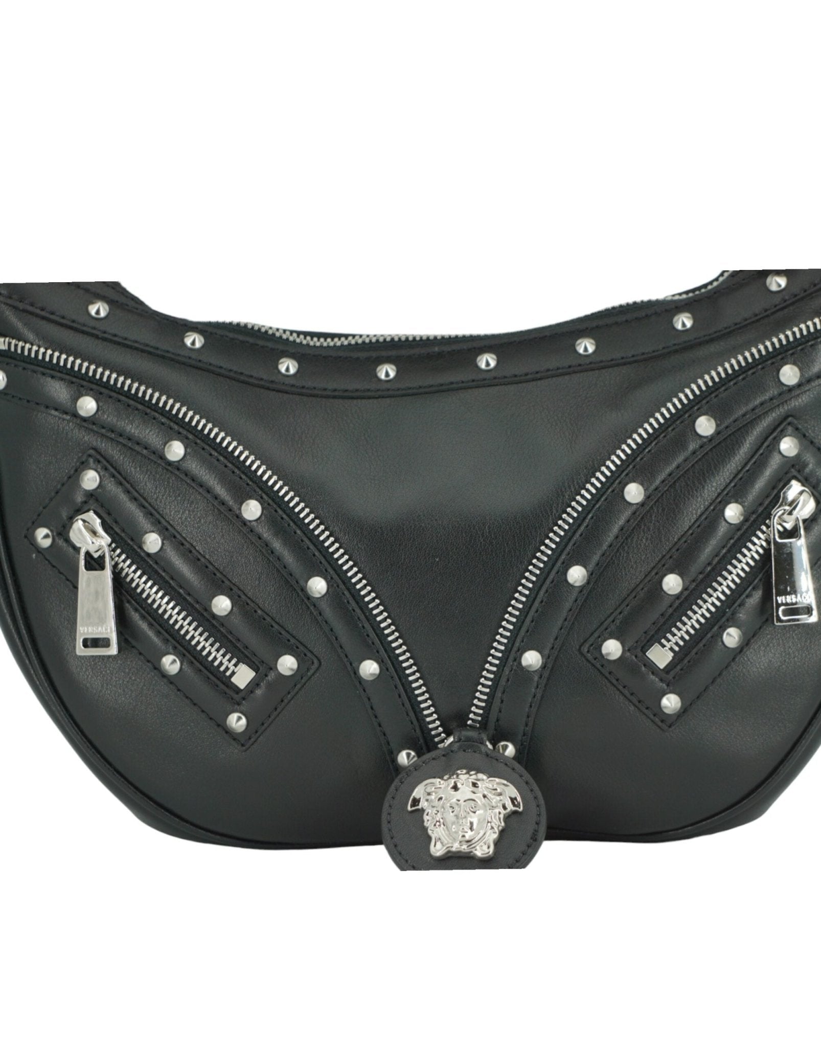Versace Elegant Black Leather Hobo Shoulder Bag - Sandy Store ByNet