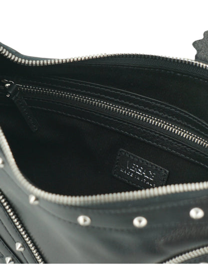 Versace Elegant Black Leather Hobo Shoulder Bag - Sandy Store ByNet