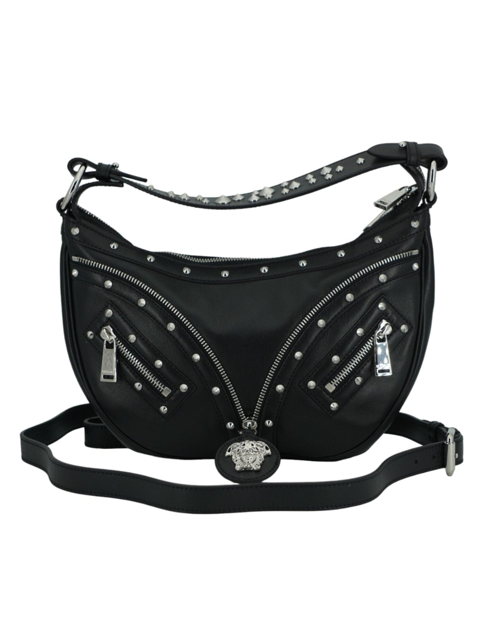 Versace Elegant Black Leather Hobo Shoulder Bag - Sandy Store ByNet