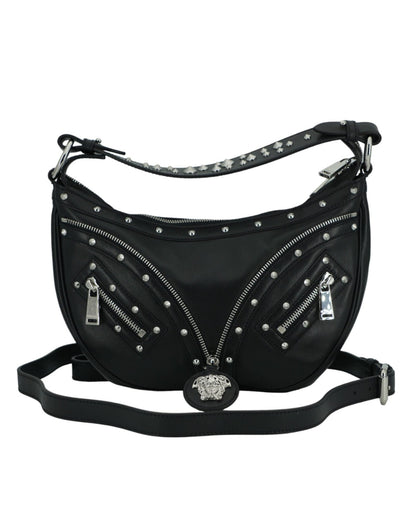 Versace Elegant Black Leather Hobo Shoulder Bag - Sandy Store ByNet