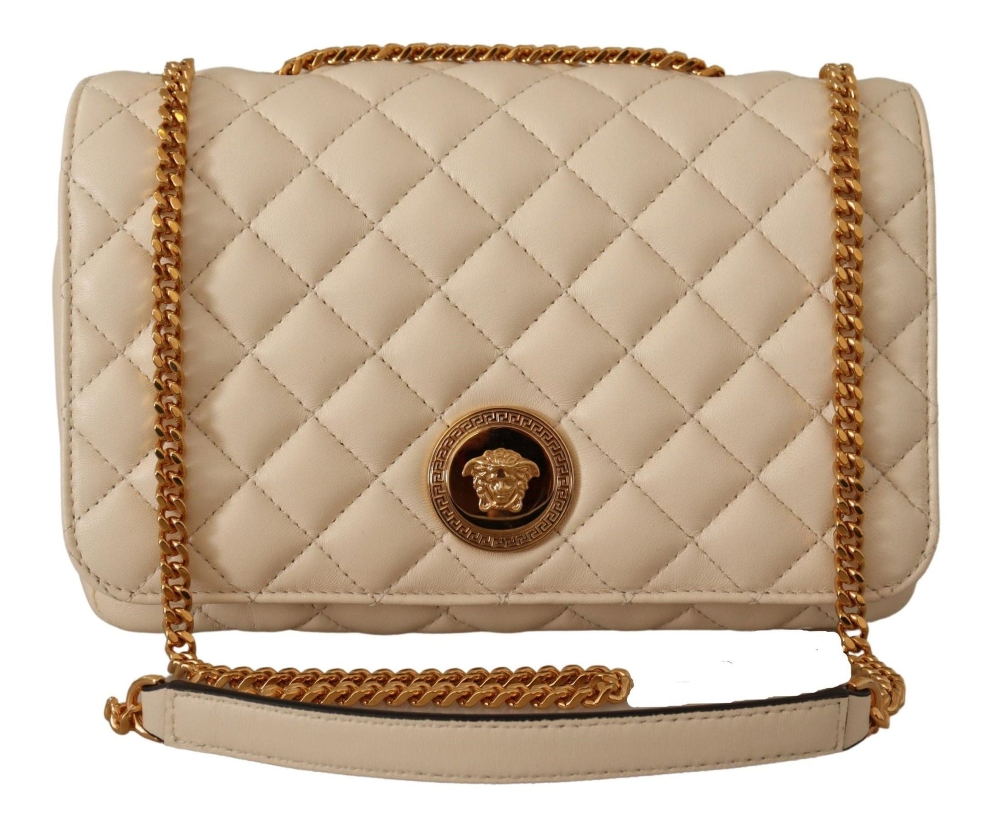 Versace Elegant White Nappa Leather Shoulder Bag - Sandy Store ByNet