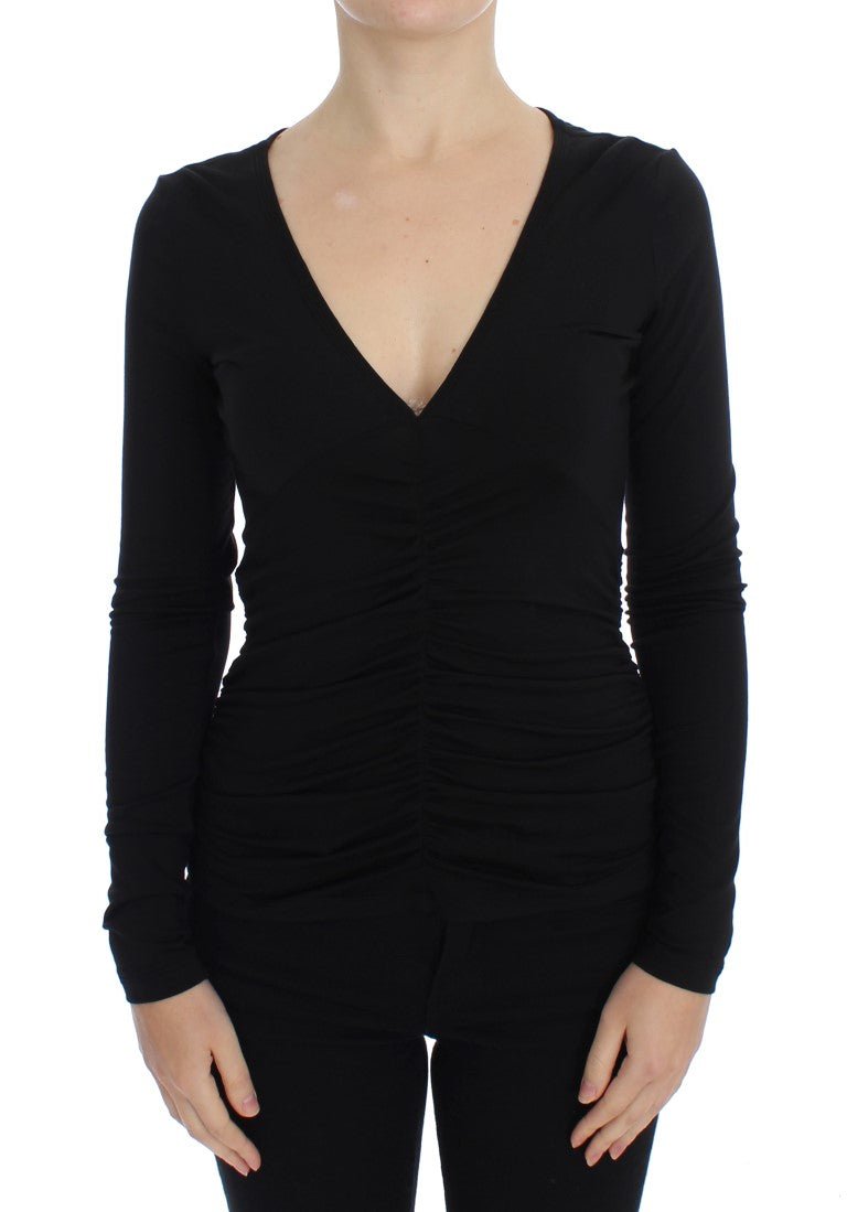 Versace Jeans Elegant V - Neck Black Viscose Blend Sweater - Sandy Store ByNet