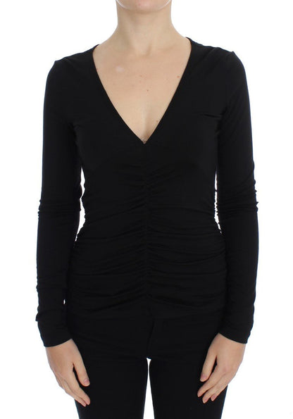 Versace Jeans Elegant V - Neck Black Viscose Blend Sweater - Sandy Store ByNet