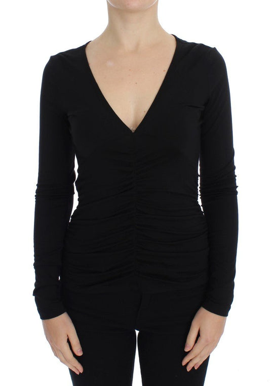 Versace Jeans Elegant V - Neck Black Viscose Blend Sweater - Sandy Store ByNet