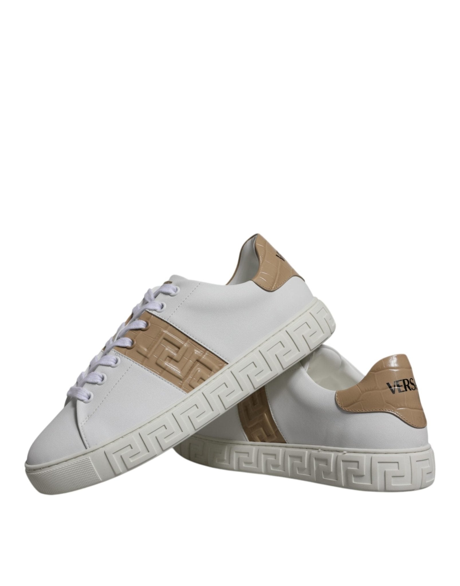 Versace White Brown Greca Print TPU Low Top Men Sneakers Shoes - Sandy Store ByNet