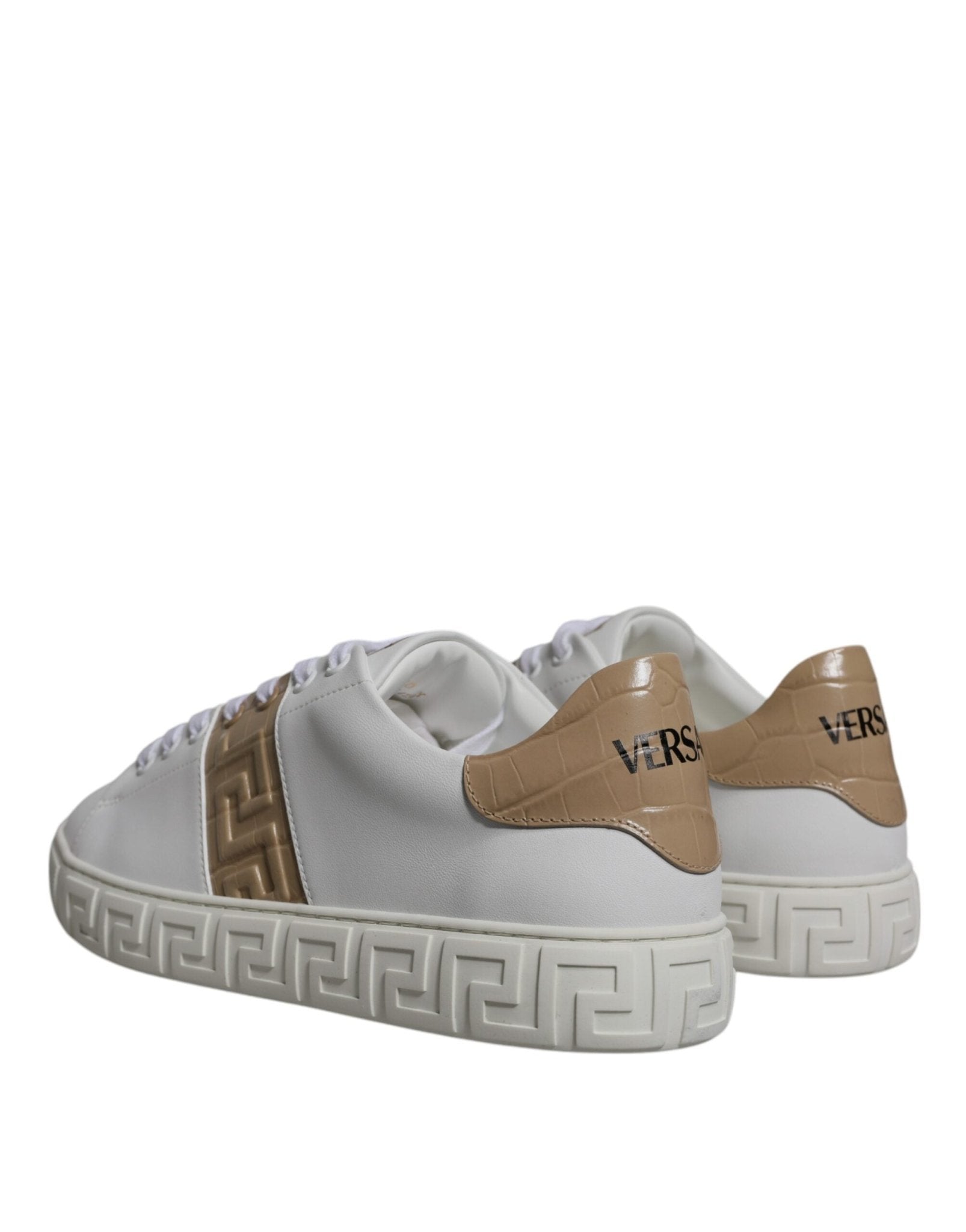 Versace White Brown Greca Print TPU Low Top Men Sneakers Shoes - Sandy Store ByNet