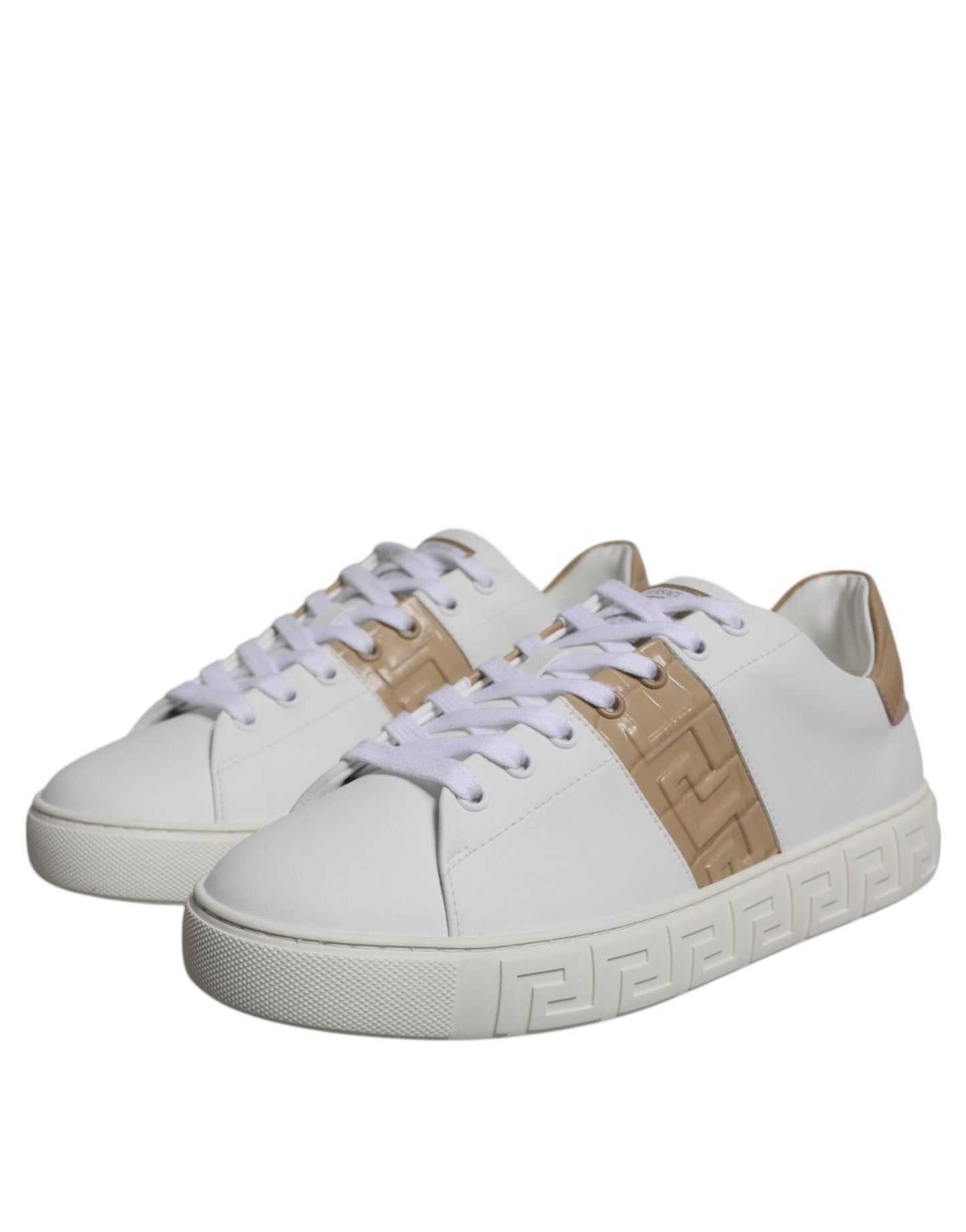 Versace White Brown Greca Print TPU Low Top Men Sneakers Shoes - Sandy Store ByNet