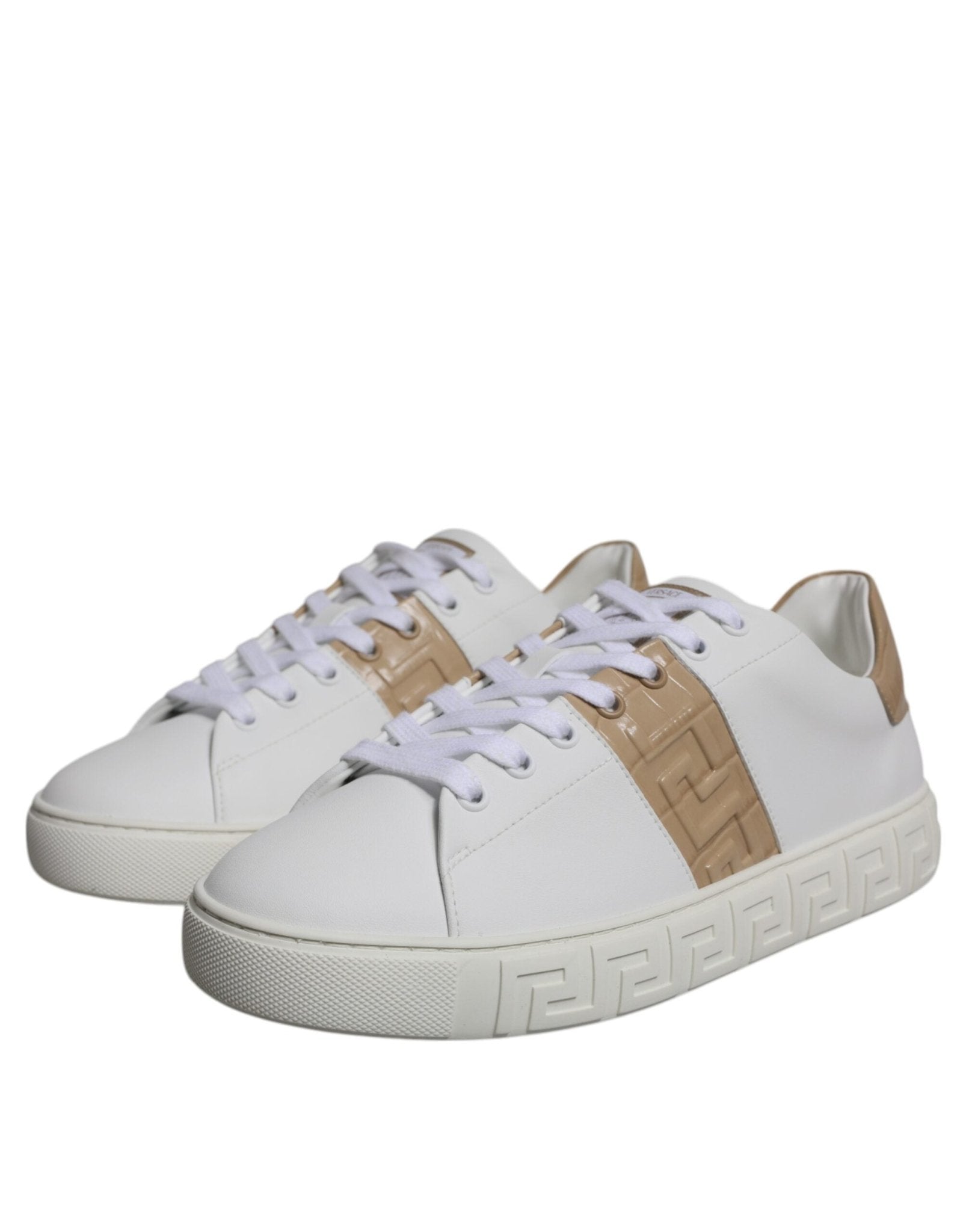 Versace White Brown Greca Print TPU Low Top Men Sneakers Shoes - Sandy Store ByNet