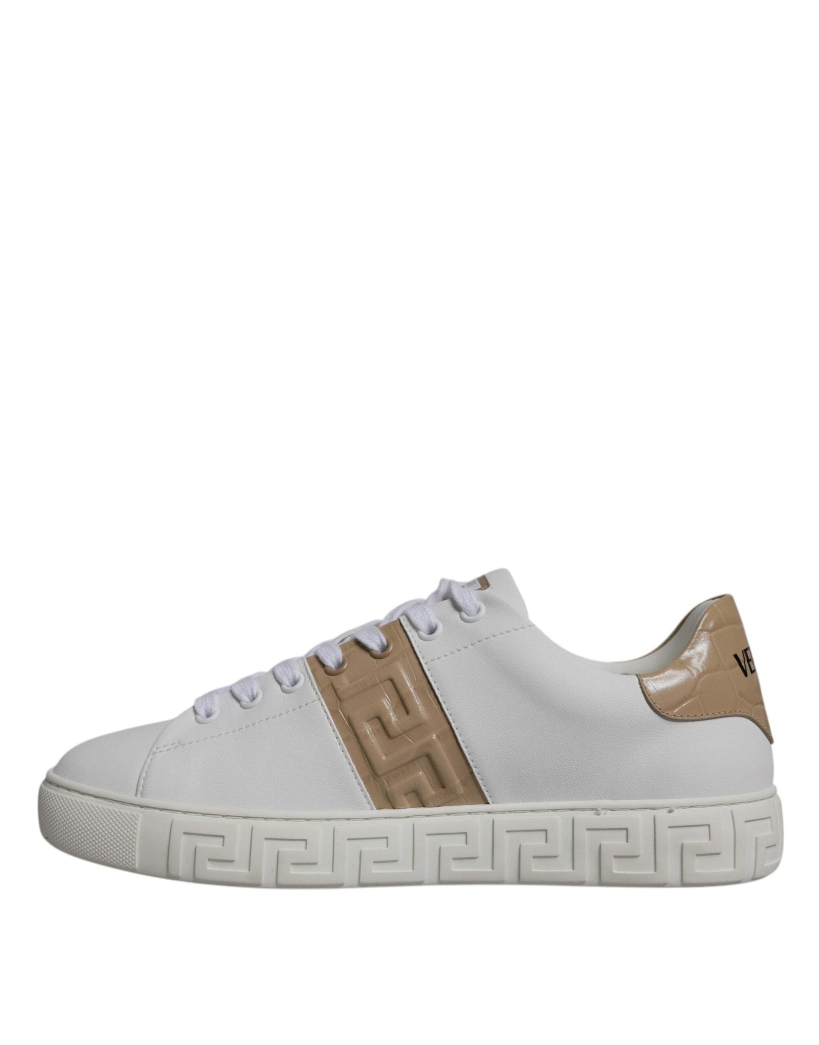Versace White Brown Greca Print TPU Low Top Men Sneakers Shoes - Sandy Store ByNet