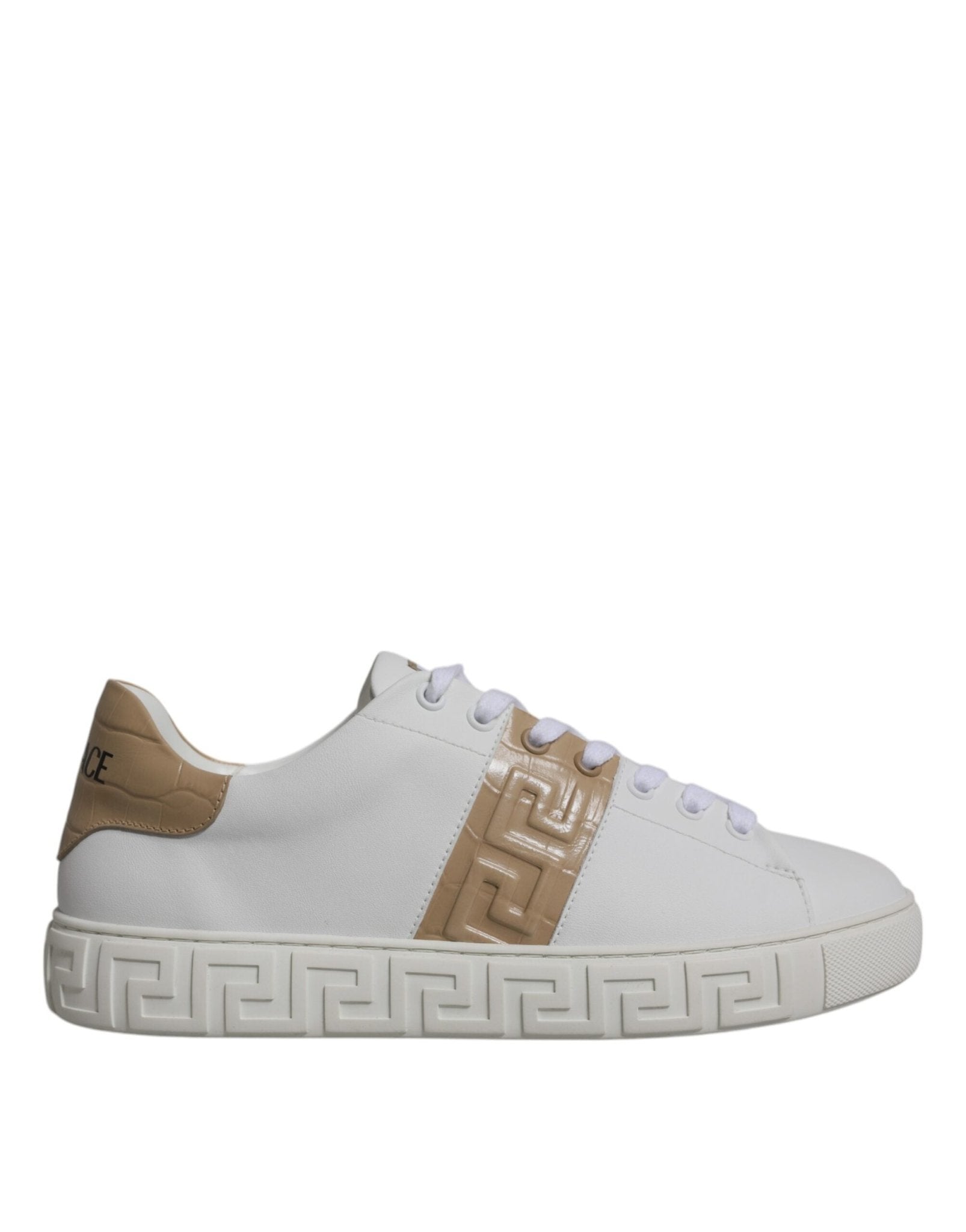 Versace White Brown Greca Print TPU Low Top Men Sneakers Shoes - Sandy Store ByNet