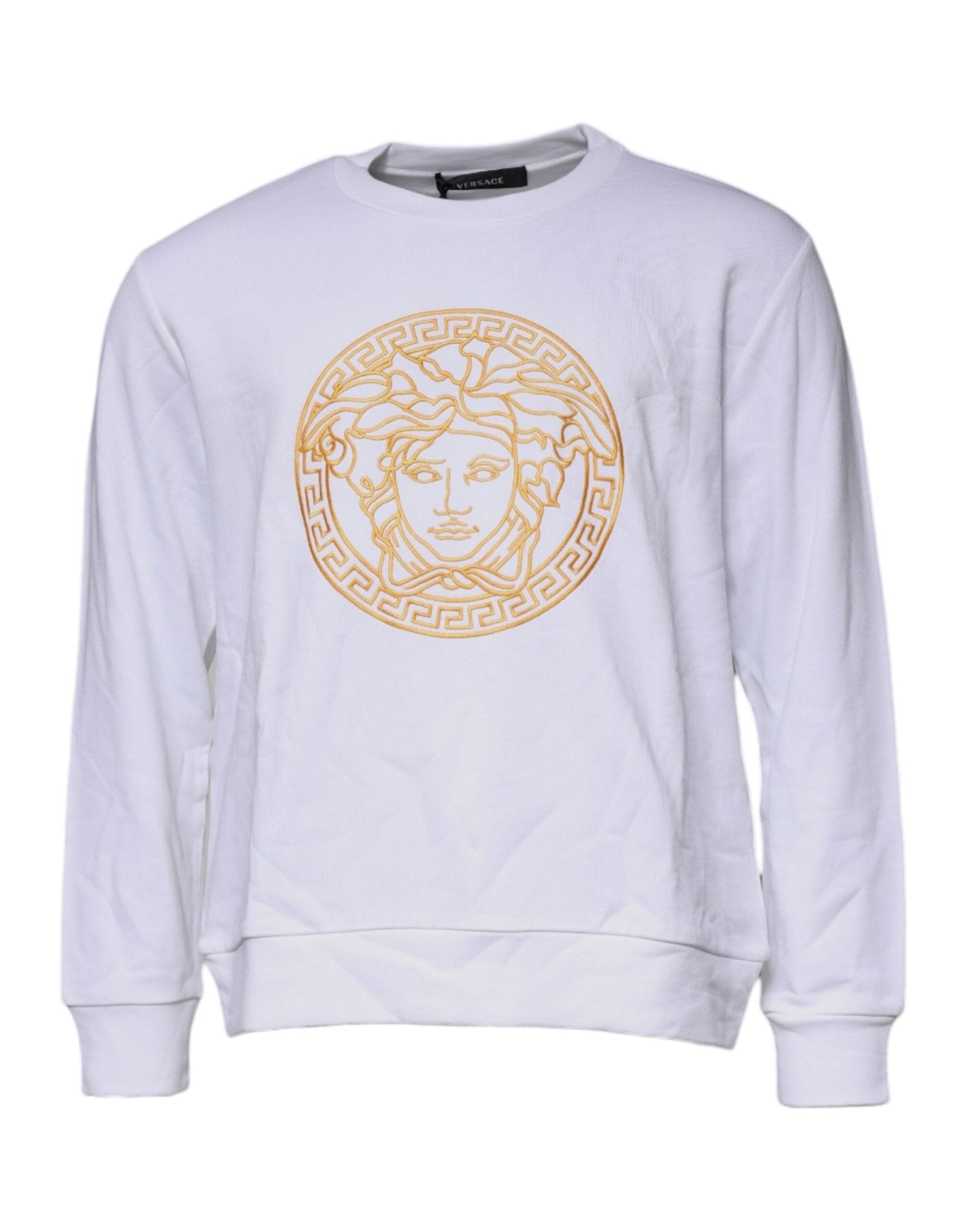 Versace White Medusa Embroidery Crew Neck Pullover Sweater - Sandy Store ByNet