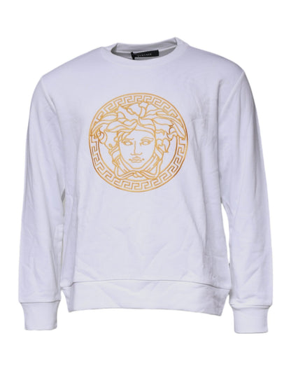 Versace White Medusa Embroidery Crew Neck Pullover Sweater - Sandy Store ByNet