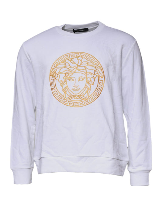 Versace White Medusa Embroidery Crew Neck Pullover Sweater - Sandy Store ByNet