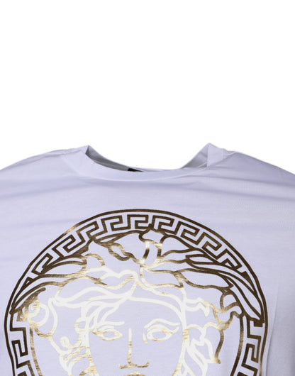 Versace White Medusa Print Cotton Crew Neck T-shirt - Sandy Store ByNet