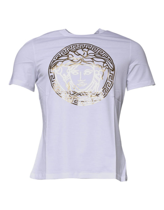 Versace White Medusa Print Cotton Crew Neck T-shirt - Sandy Store ByNet