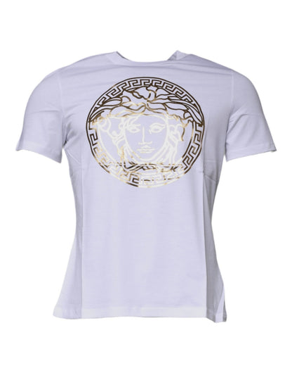 Versace White Medusa Print Cotton Crew Neck T-shirt - Sandy Store ByNet