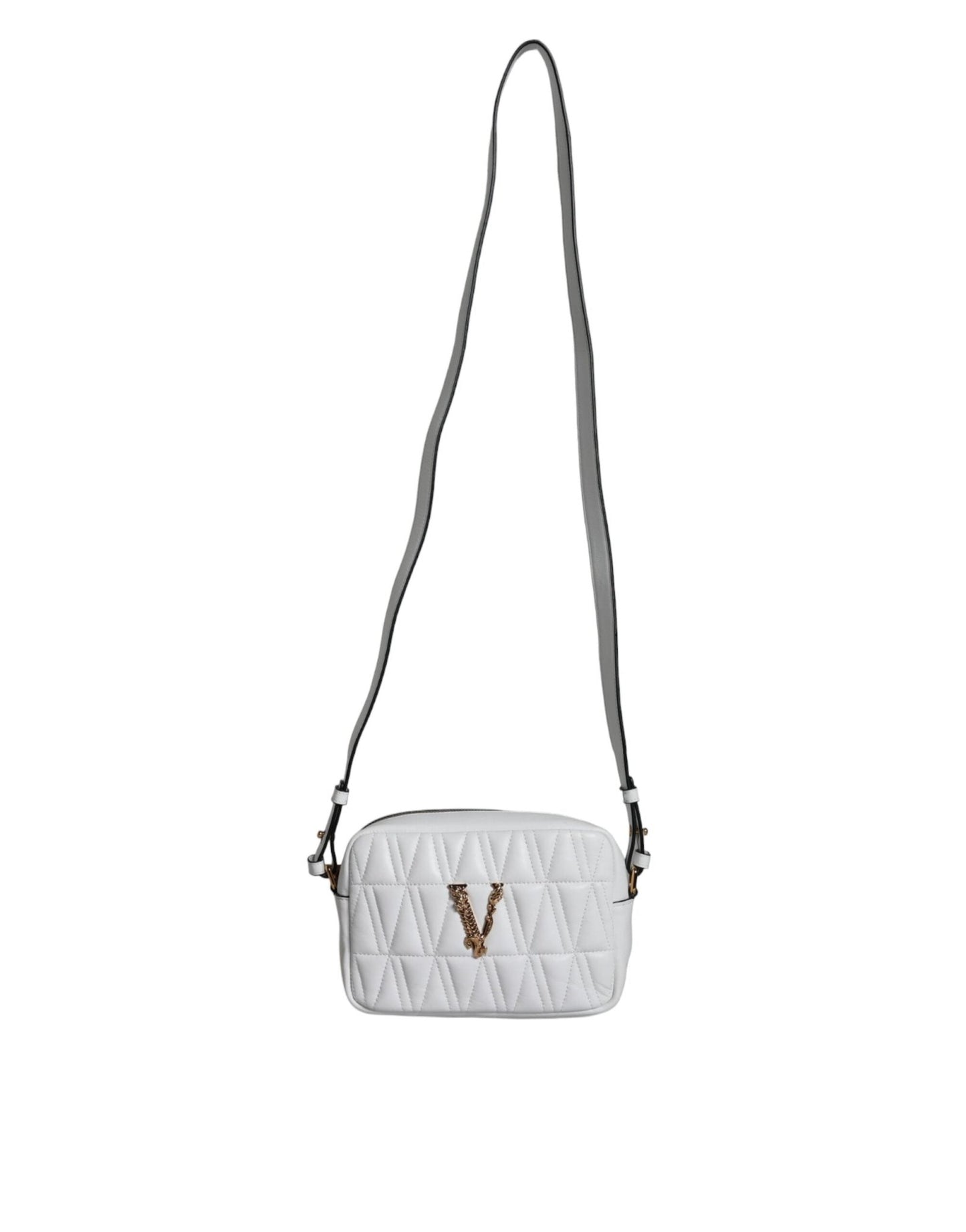 Versace White Quilted Nappa Leather Crossbody Shoulder Bag - Sandy Store ByNet