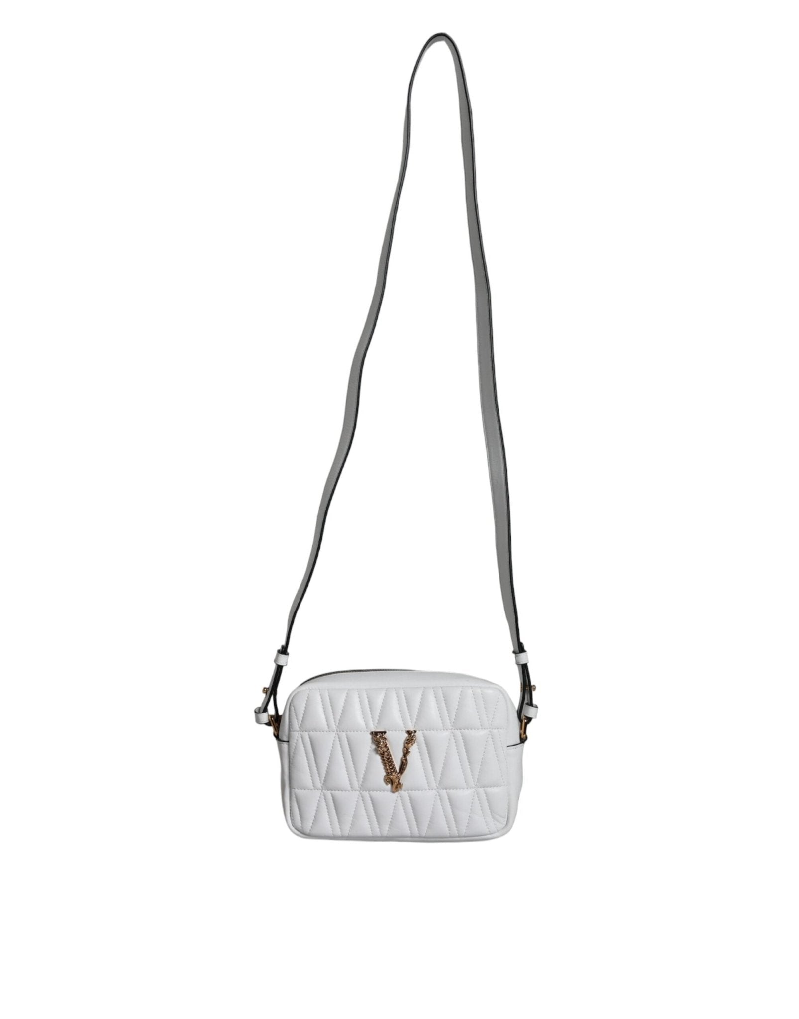 Versace White Quilted Nappa Leather Crossbody Shoulder Bag - Sandy Store ByNet