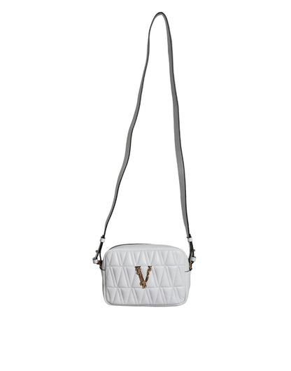 Versace White Quilted Nappa Leather Crossbody Shoulder Bag - Sandy Store ByNet