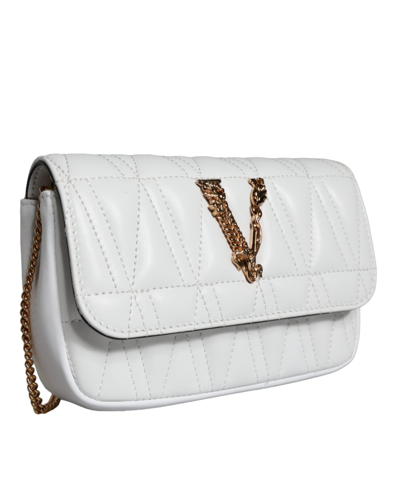Versace White Quilted Nappa Leather Crossbody Shoulder Bag - Sandy Store ByNet