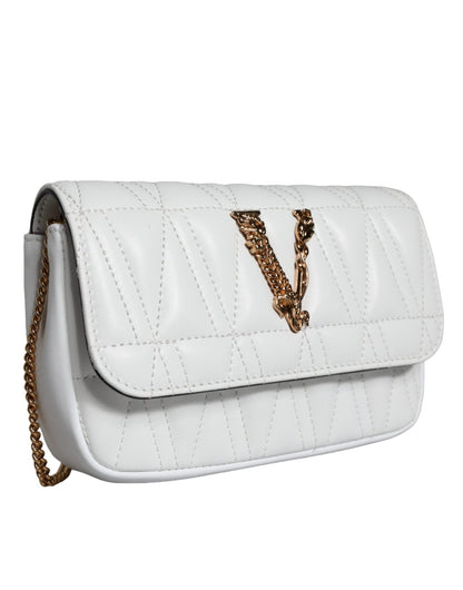 Versace White Quilted Nappa Leather Crossbody Shoulder Bag - Sandy Store ByNet
