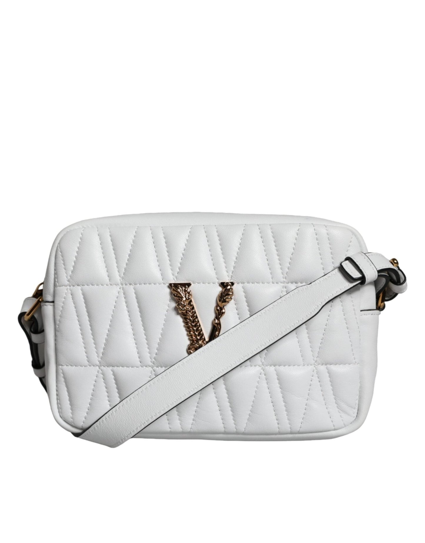 Versace White Quilted Nappa Leather Crossbody Shoulder Bag - Sandy Store ByNet